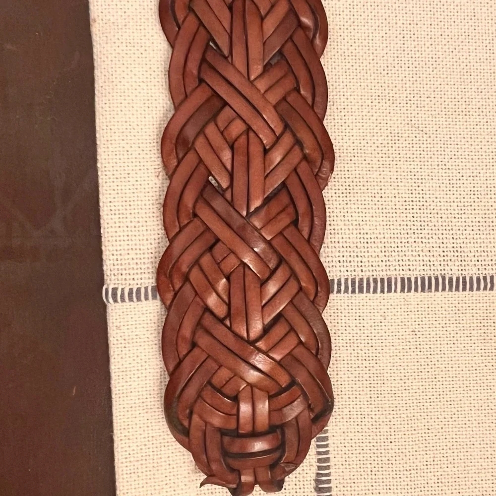 Braided Leather Belt with Gold Buckle Tongue 34” Long Chic Polished Preppy Vibe
